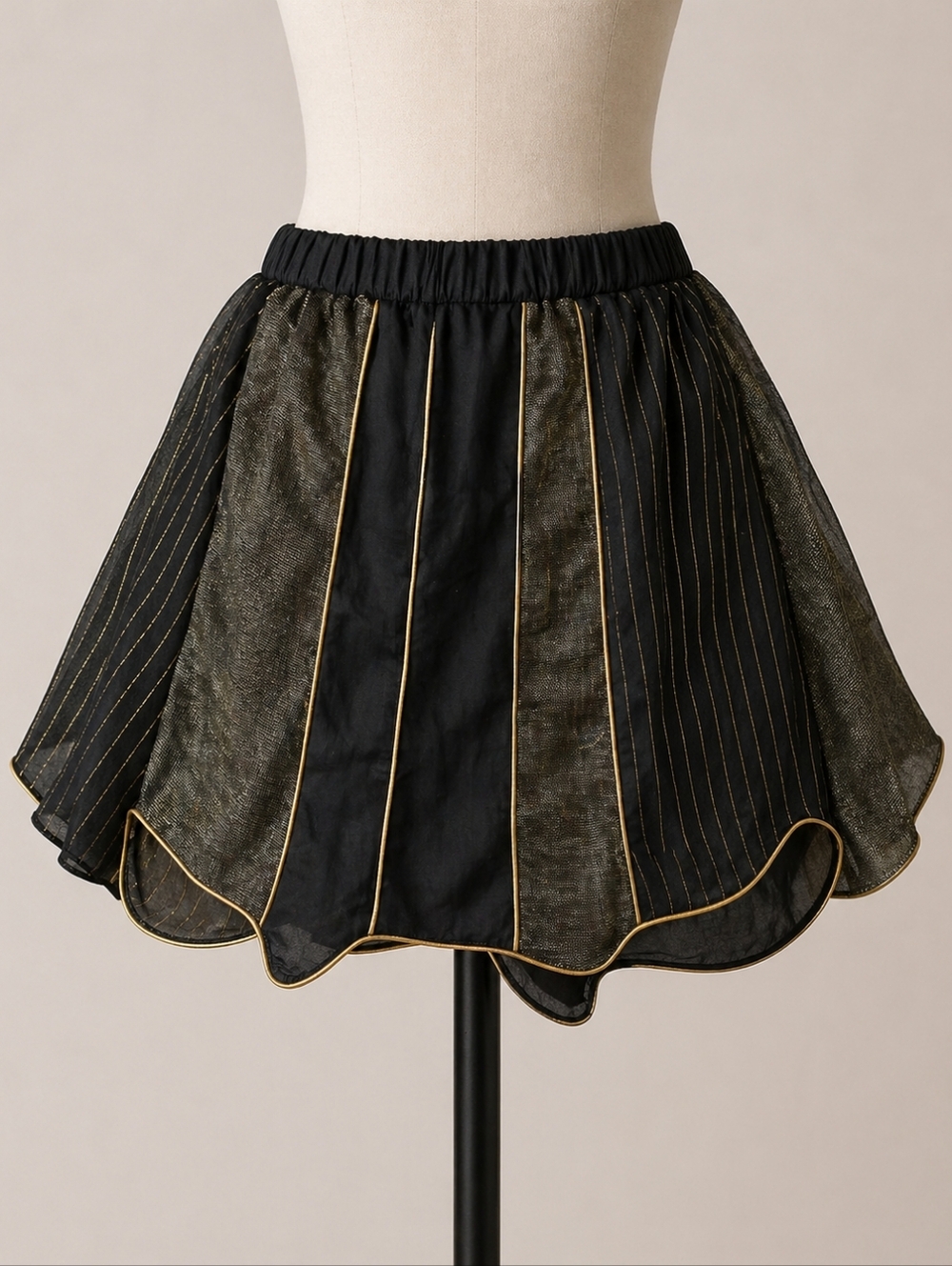 Black and Gold Paneled Skirt with Gold Trim